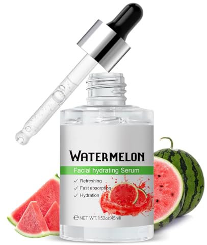 Glow Hydrating Watermelon Serum, Nourishing Face Serum Skincare Makeup Primer, Moisturizer Firming Shrink Pores Anti-Aging Essence and Smoothes Rough Skin Suitable for All Skin Types 43.1 g