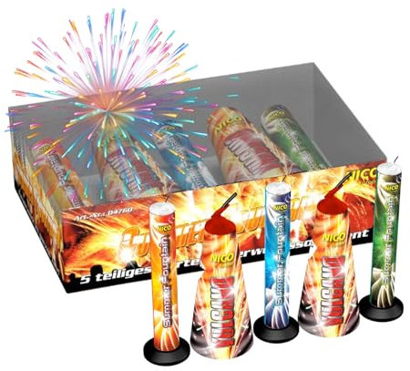 PYROHELD Summer Fountains 5er-Set Jugendspaß Set - Tischspaß für Partys & Feuerwerk Silvester Kat. F1 für Jugendlichen & Kinder 2025