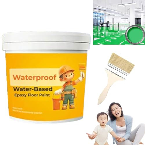 POTKFMN Waterproof Water-Based Epoxy Floor Paint, 300g Quick Dry Anti Slip Water Based Floor Paint, Waterproof Concrete Floor Paint for Garage, Kitchen or Industrial Factory (Green)