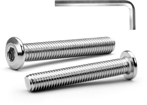 MINHER M8 x 50mm 10Pcs Tête Plate Vis D’assemblage à Six Pans Creux, Acier Inoxydable A2 V2A, Boulons de Meubles, Filetage Complet (Avec Clé Hexagonale)