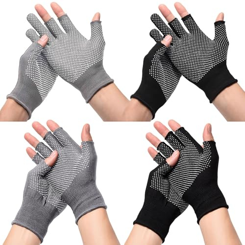 Bisienya 4 Pairs of Fingerless Work Gloves,Fingerless Work Gloves for Men,Non-slip,Breathable,Suitable for Construction,Outdoor Sports Activities and UV Resistant,Unisex