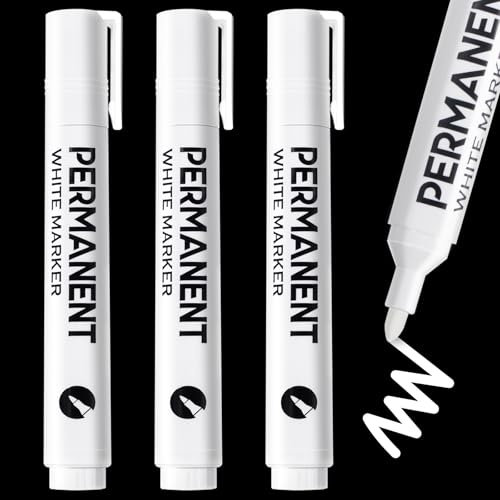 Lackstift Weiß, 3-Stück 2,0 mm Fadenbreite Acrylstifte weiß Wasserfest und Schnell Trocknender Permanent Marker Weiß für Steine, Glas, Felsmalerei, Keramik,Holz, Stoff, Leinwand, Metall, Reifenstift