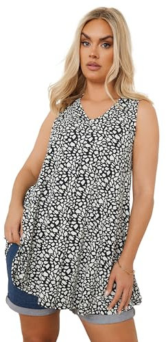 Yours Curve Abstract Pleated Swing Vest Top - Women's - Plus Size Curve Black