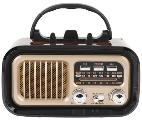 Gugxiom Retro Radio with Bluetooth Speaker, Solar Powered AM FM Radio, USB and Memory Card Playback with Rechargeable Battery for Camping and Outdoor (Black)