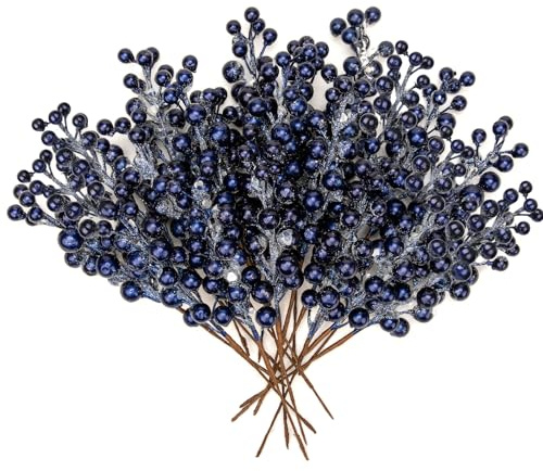 Oairse Set di 20 Rami di Piante Artificiali, Rami Artificiali con Frutti di Bosco, Decorazione Natalizia con Glitzer, Rami Decorativi con Frutti di Bosco Artificiali Holly Berry per Albero di Natale