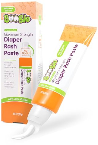 Boogie Diaper Rash Paste, Maximum Strength 40% Zinc Oxide, Mess-Free Applicator, Soothes Baby Bum, Diaper Bag Essential, 4oz