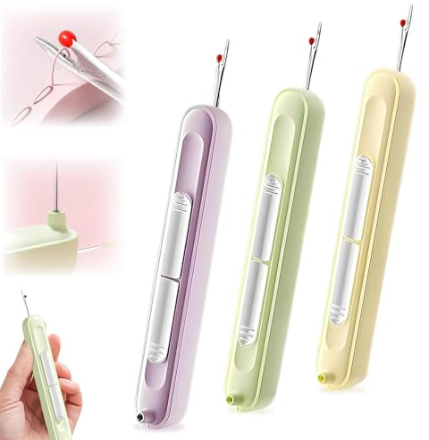 Miaherry Nadeleinfädler, 3 Stück Einfädelhilfe für Nähnadeln, 2 in 1 Nahttrenner, Needle Threader, Dehnbarer Entferner Nadeleinfädelwerkzeug für Nähen Basteln