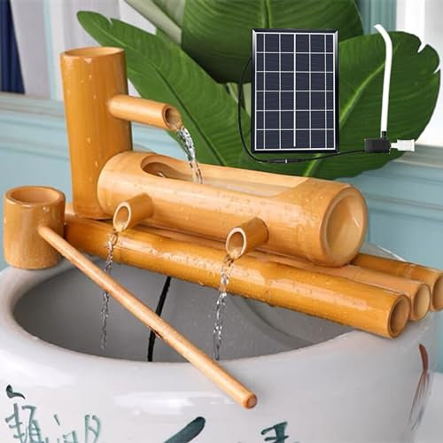 Fontaine solaire en bambou, fontaine à eau et kit de pompe, accents en bambou, style bambou entièrement naturel résistant aux fissures, pour patio, intérieur/extérieur, décoration de jardin zen, D,