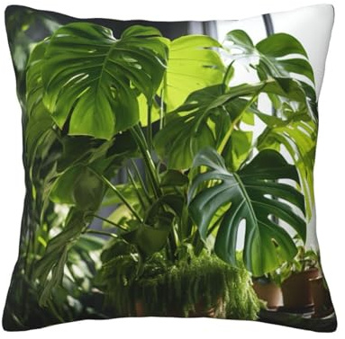 MGGAklp Monstera Deliciosa Coussin décoratif moderne carré pour maison, salon, chambre à coucher, lit extérieur