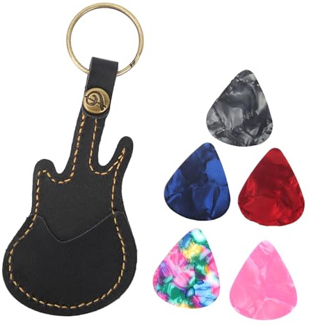 Depisuta Tragbare Gitarren -Picking -Pod mit 5 Auswahl an Zufälligen Farben Auswahl von Schwarzer Gitarre in Leder/Messing (Black)