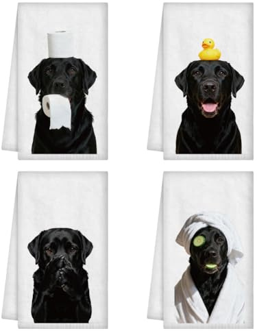 WADORN 4 Stück Labrador Retriever Handtücher 60x40cm für Küche Badezimmer | schwarze labrador geschirrtücher-set;lustige küchentücher;labrador-geschenke;mikrofaser saugfähig weich;für bauernhaus küchen