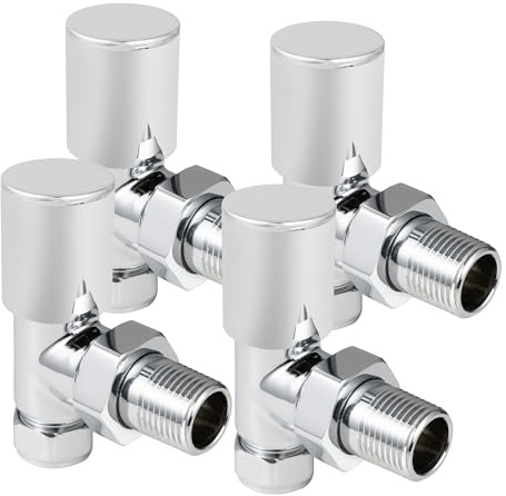 VANCOCO 4Pcs 1/2×15mm Chorme Angled Radiator Valves Round, Manual Radiator Valves Pair Standard Connection for Heated Towel Rail and Central Heating Modern Bathroom