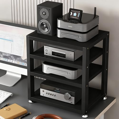 RENLXFI HiFi Rack 4-tier Record Player Stand 48cm Tall, HiFi Amplifier Shelf Audio Rack Tower for Audio-Video CD Record Player Stereo Receiver AV Equipment(Black-C)