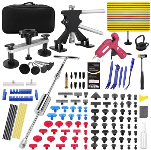 PDR TOOLS Kit di rimozione ammaccature senza vernice per auto – Strumenti di rimozione ammaccature Carrozzeria con martello estrattore, ventose e accessori, kit riparazione carrozzeria per superfici