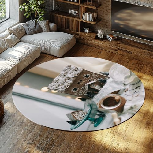 BYLEEHOMED Runde Teppiche fürs Wohnzimmer Chocolate Cookie Hut Bedruckt waschbarer moderner großer weicher fleckenresistenter Teppich für Desserts Kaffee 180 cm