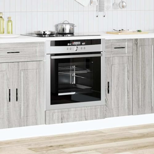 LoogCape Porto Gris Sonoma - Armario de madera para horno y microondas, 60 x 46 x 81,5 cm, patas ajustables, ahorro de espacio, armario bajo con espacio de almacenamiento para cocina moderna