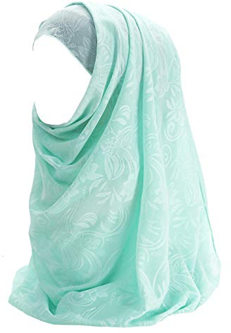Lina & Lily Muslim Hijab Kopftuch aus Chiffon mit Blumenmuster (Türkis)
