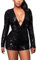 Elegant Damen Pailletten Jumpsuit Kurz Hosen V-Ausschnitt Rückenfrei Langarm Frauen Overall Party Abendmode Schwarz S