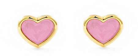 Orecchini per bambini cuore rosa - oro giallo 9k (375) - Scatola Regalo - Certificato di garanzia