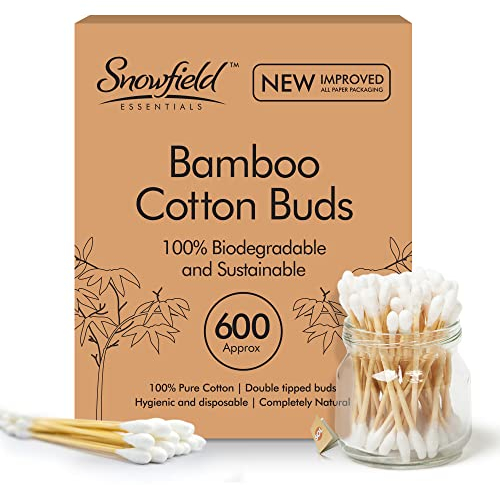 Snowfield 100% biologisch abbaubar Bambus Wattestäbchen Inklusive Ebook mit hilfreichen Hinweisen und Tipps 600 Pack