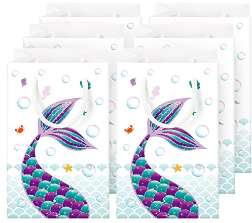 WERNNSAI Meerjungfrau Partytüten - 16 PCS Goodies Party Taschen für Mädchen Treats Bags Storage Gift Tragbare Papiertüten Kinder Party Geburtstag Hochzeit Baby Shower Schwimmbad Gastgeschenke
