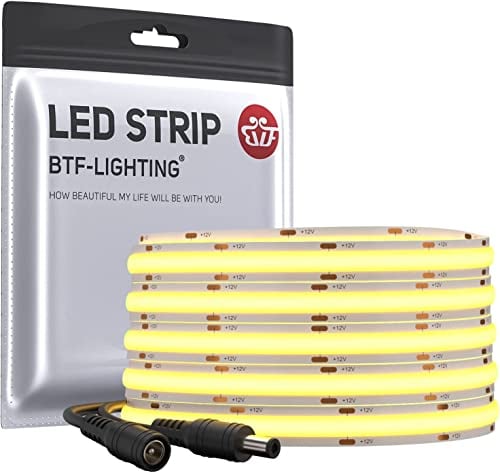BTF-LIGHTING FCOB Flexibel Hohe Dichte LED Streifen 5M 336LEDs Warmweiß 8W/M 12V Dimmbar Verformbar FOB COB LED Licht Band für Schlafzimmer Küche Raum Innendekoration(Nur Streifen)