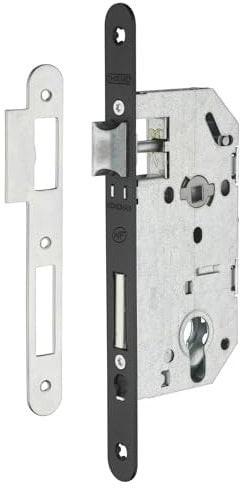 Serrure Encastrable Monomax, Cylindre Européen, Axe 50 mm, Bouts Ronds, Têtière Noire, Acier Embouti, Fermeture Efficace, Demi-Tour Bipente Réversible, Norme NF, THIRARD