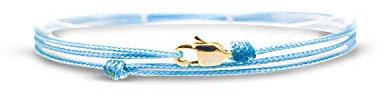 Made by Nami Dünnes Wickel-Fußband für Herren & Damen mit Karabiner-Haken Verschluss - Handmade Männer Fußkettchen - Surfer-Schmuck Herren-Schmuck - 100% Wasserfest & Verstellbar (Hell-Blau Gold)