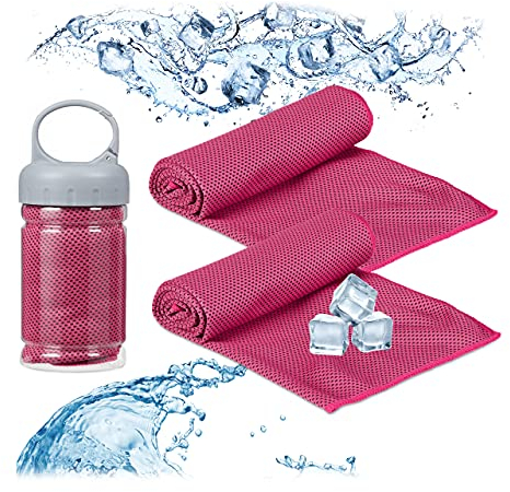 Relaxdays Unisex – Erwachsene Handtuc Kühlendes Handtuch, 2er Pack, Mikrofaser, Kühltücher Hals, Sport & Fitness, Kühlhandtuch, 90 x 30 cm, pink, 2 Stück