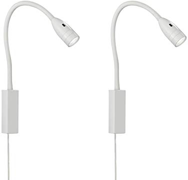 meineWunschleuchte 2er SET Leselampen für Bett- oder Wandmontage mit Kabel & Stecker, Weiß