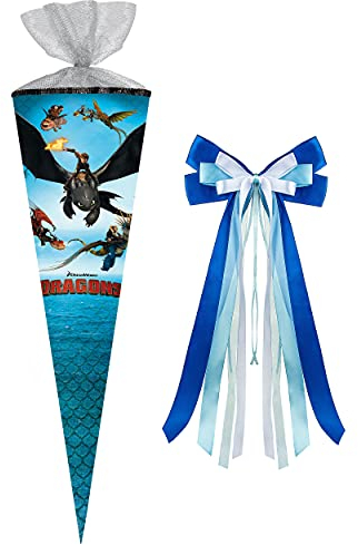 alles-meine.de GmbH Schultüte - Dragons - Drachenzähmen leicht gemacht - 85 cm - eckig - incl. große Schleife - Tüllabschluß - Zuckertüte - mit/ohne Kunststoff Spitze - NES..