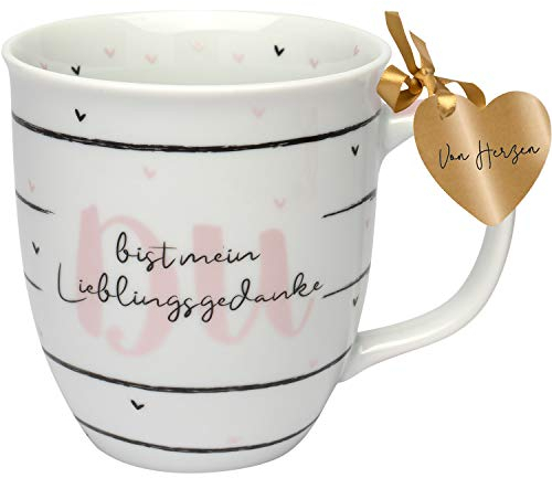 GRUSS & CO Tasse Motiv Lieblingsgedanke | Sprüchetasse, Porzellan, 40 cl | Geschenk Verliebte, Freund | 46748
