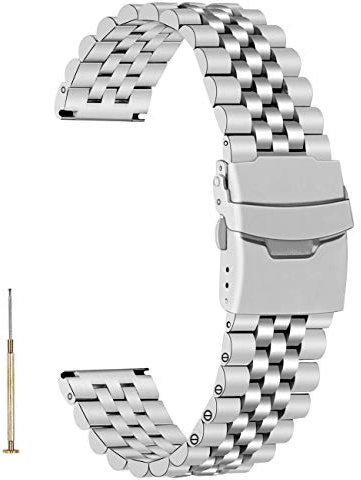 Juntan Silber Schwarzes Armband mit Schnellverschluss für Männer und Frauen 20mm 22mm 3D Uhrenarmband Konisches Armbänder aus verschraubtem Edelstahl