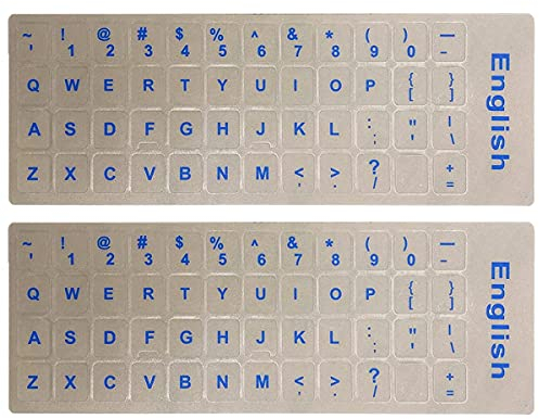 2 Stück transparente englische Tastatur-Aufkleber, englische Tastatur-aufkleber mit transparentem Hintergrund und blauer Schrift für Computer, Notebook, Laptop, Desktop