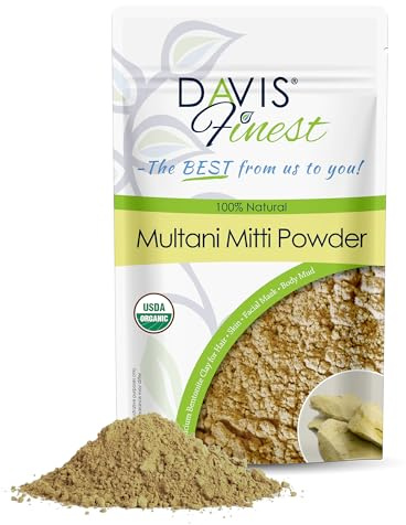 Davis Finest Organic Multani Mitti Indian Healing Clay, Fullers Earth 250g, Haarpuder, Gesichtsmaske, chemiefreier Aufheller, dunkle Flecken, Hautaufhellung, Peeling, verstopfte Poren