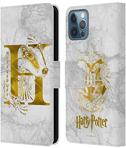 Head Case Designs Officially Licensed Harry Potter Hufflepuff Aguamenti Deathly Hallows IX Leather Wallet Case Compatible With Apple iPhone 12 / iPhone 12 Pro