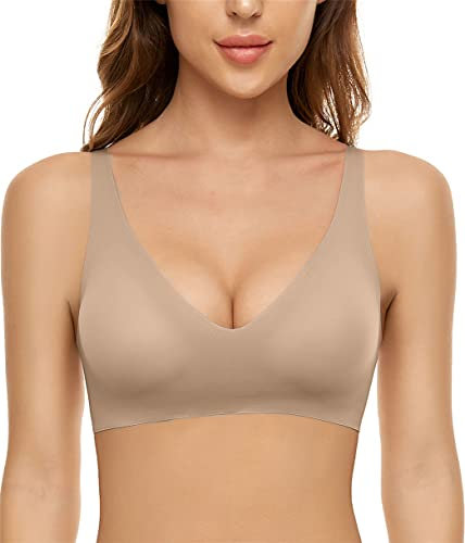 Yutdeng Soutien-Gorge sans Armature Confortable Bralette Brassiere Femme Push Up Soutien-Gorge Col V Rembourré Confort Soutien-Gorge de Sommeil sans Couture Lingerie Invisible