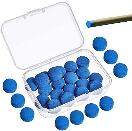 Quesuc 20 Stück Queuespitzen 13 mm Pool Billard Queuespitzen Ersatz mit Aufbewahrungsbox für Pool Queues und Snooker, Blau