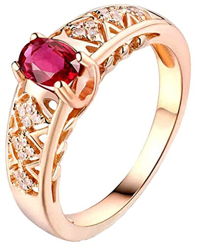 AMDXD Solitärring Rosegold 18K, Hohl Design Goldring Damen mit Rot Rubin 0.55ct, Geschenk für Geburtstag, Rose Gold, Gr.47 (15.0)