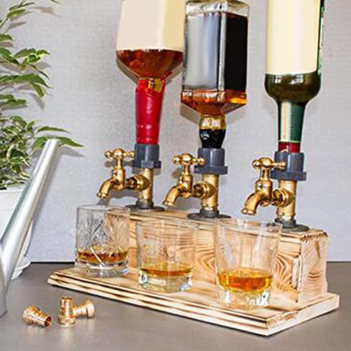 Doseur,Distributeur en Bois Bar Doseur Alcool Bar Verseur 3 Bouteilles Distributeur d'alcool Professionnel Forme de Robinet pour Boissons de fête Casiers à vin Distributeur de Cocktails Port (#A)