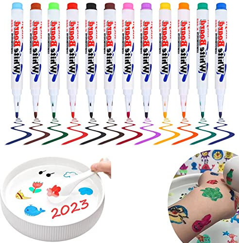 GUBOOM 12 Colores Rotuladores Mágicos para Pintura al Agua, Pintar Rotuladores Flotantes para Niños, Marcadores Flotantes, Bolígrafo Mágico de Tinta Flotante para niños