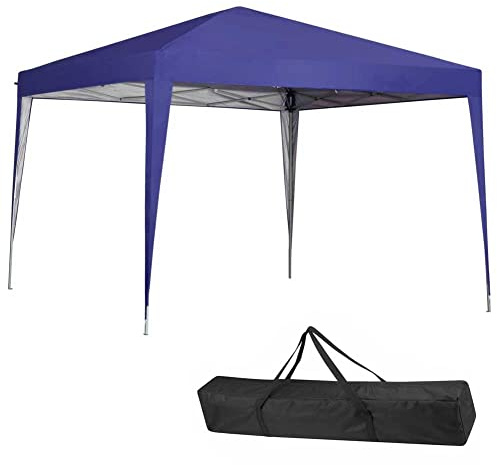 BAKAJI Gazebo 3 x 3 metri Pieghevole Tessuto Poliestere Impermeabile Struttura in Metallo Richiudibile a Fisarmonica Tendone Portatile Fiera Mercato Giardino Esterno + Sacca per Trasporto (Blu)