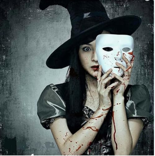 Halloween Full Face Mask, Halloween Masks, Halloween Novel Costume Cosplay Opera Masquerade Mask Creative DIY Black Hip Hop Plain Mask, White