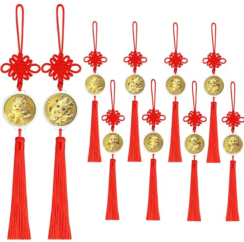 10 Stück 2025 Chinesisches Jahr des Schlange Glücksbringer Gold Hängend Chinesisches Feng Shui Dekor Neujahr Bonsai Anhänger Für Schlange Jahr Zuhause Auto Urlaub Dekor