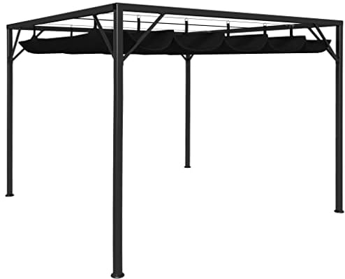 RONGQI Gartenpavillon mit ausziehbarem Dach, Faltpavillon, Pergola, Partyzelt, Standmarkise, Sonnenzelt, Garten Pavillion, Grillpavillon,3×3 m Anthrazit