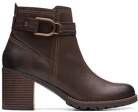 Clarks Leda Strap Fashion Boot für Damen, dunkelbraunes Leder, EU 41