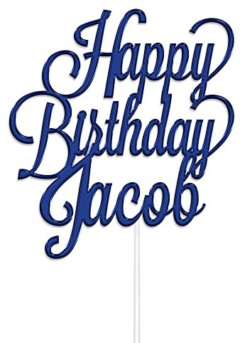 Personalised Happy Birthday Cake Topper by KreateSquare – Custom Name Acrylic Cake Decoration – Premium Gloss Finish, 8 Colour Options, Ideal for Men, Women, Kids & Party Cakes UK (Navy Blue)