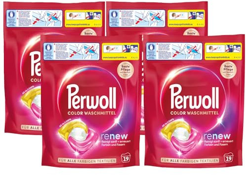 Perwoll Renew Caps Color & Faser Waschmittel (4x19 Wäschen), sanft reinigende All-in-1 Waschmittel Caps zur Farbauffrischung und Faserglättung bei bunter Wäsche