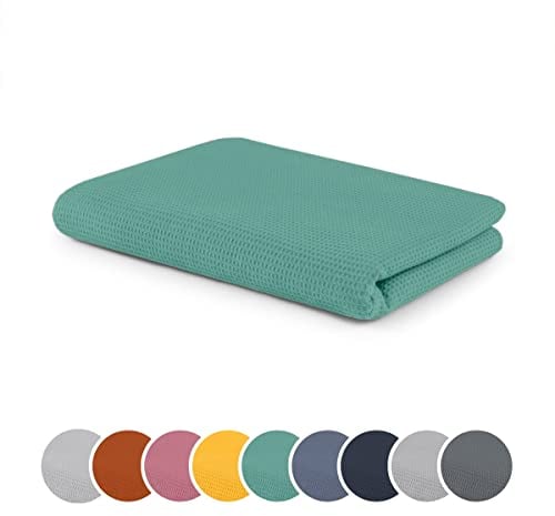sleepling Kuscheldecke Waffeloptik, Sofadecke, hautsympathisch, temperaturregulierend, 100% Baumwolle, Ökotex Made in Green 100, waschbar, 75 x 120 cm, Petrol