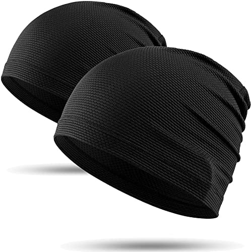 WTACTFUL 2 Stück - Laufmütze Herren und Damen Sportmütze Fahrrad Mütze Skull Cycling Cap Atmungsaktiv für Laufen Radfahren Klettern Motorradfahren Outdoor Kühlende Sommer Beanie Schwarz + Schwarz